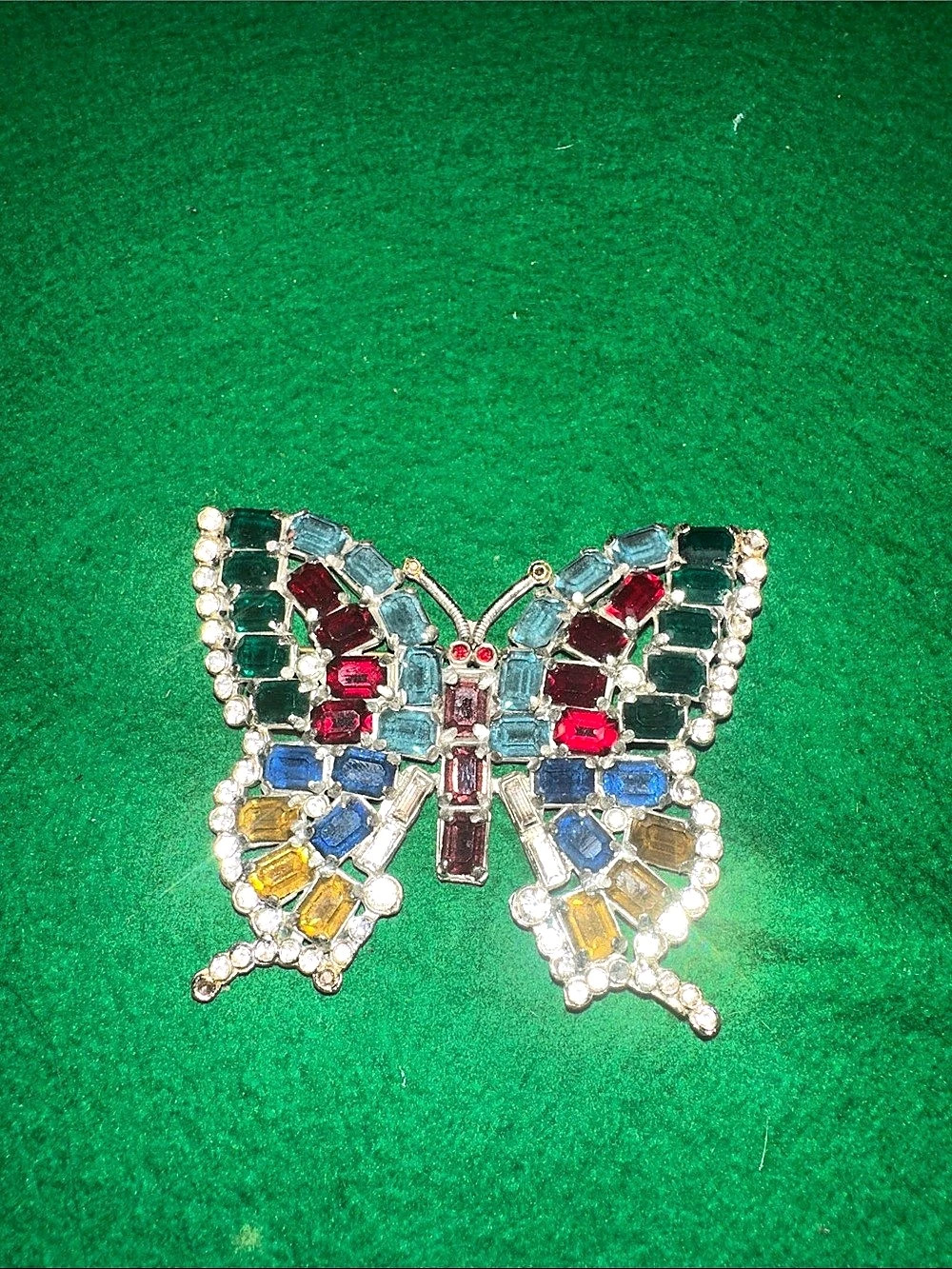 Vintage Rhinestone Jeweled Butterfly Brooch in Multicolor